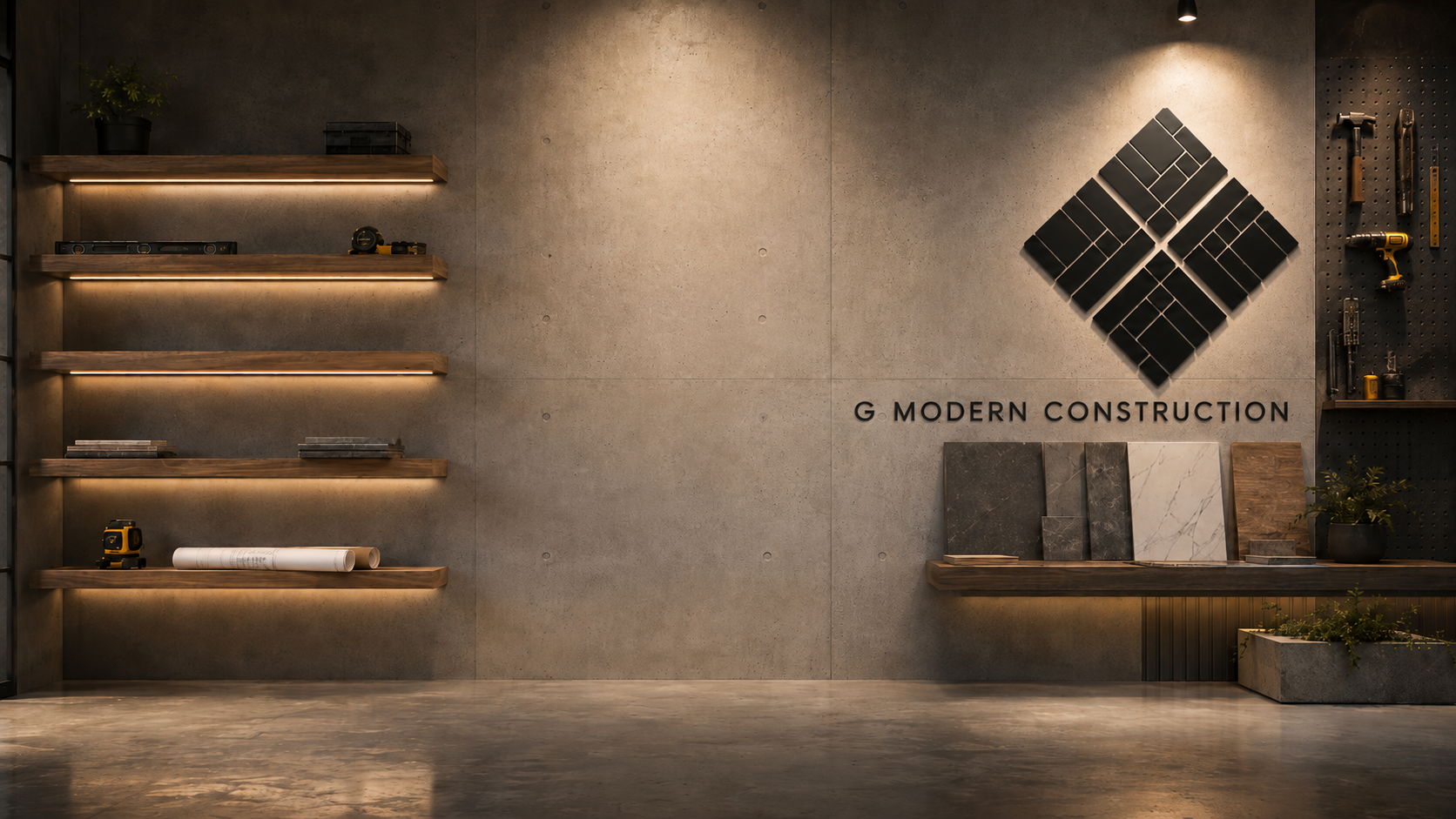 G Modern Construction tile and flooring showroom in Calgary with material samples
